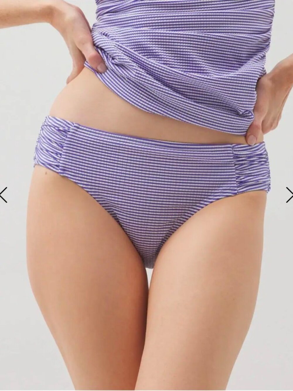Soma Swim Ruched Bikini Bottoms (L) in Blue Seersucker, NWT